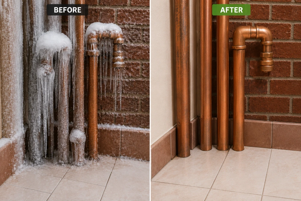 Sink cleaning and drain repair, before and after